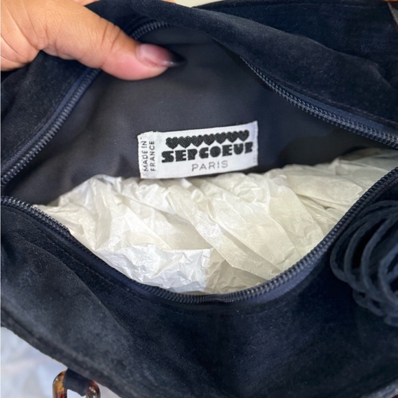 SEPCOEUR Paris Navy Blue Suede Moc-Tortoise Strap Shoulder Bag - Picture 11 of 12